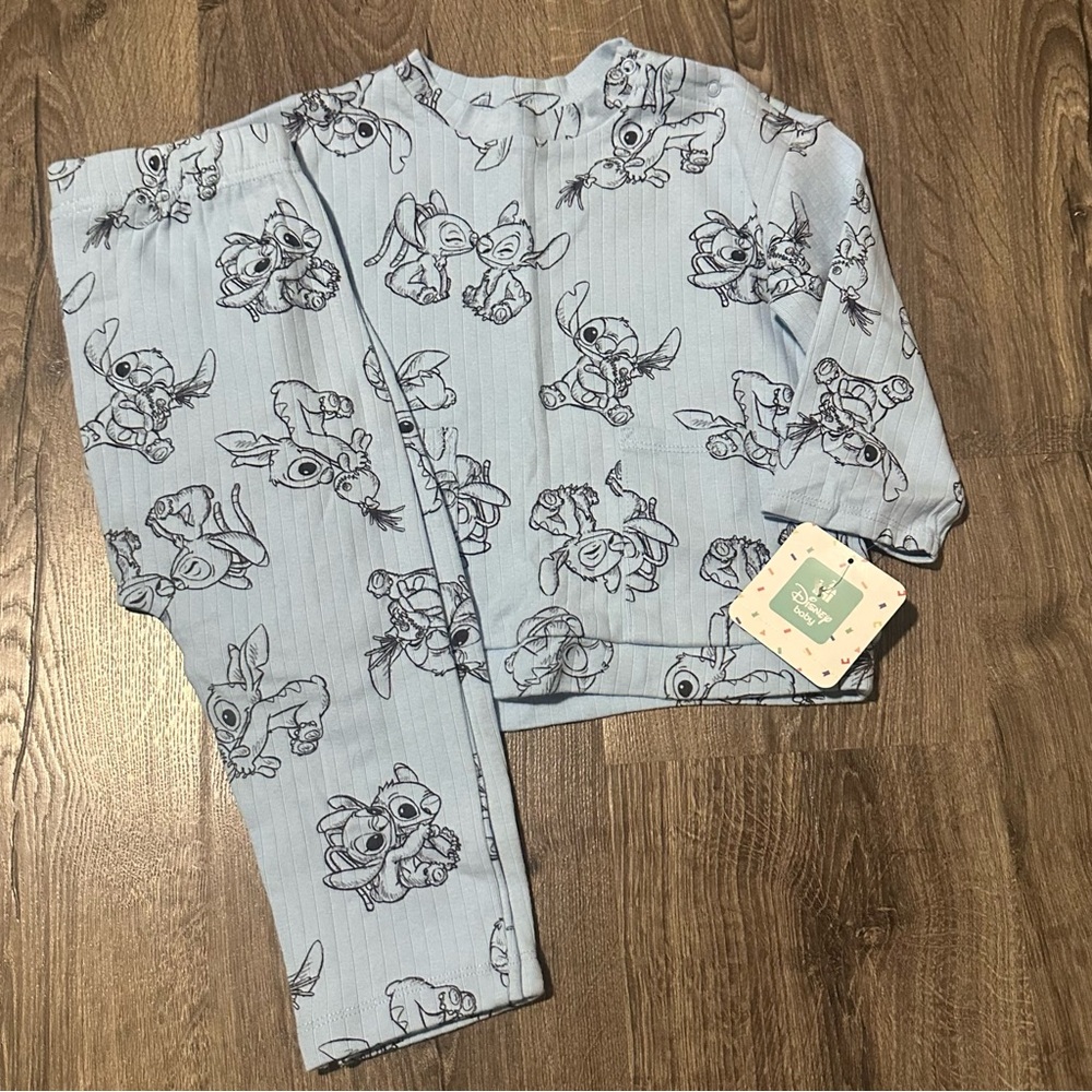 24m Disney Light Blue with Stitch Print Wide Rib